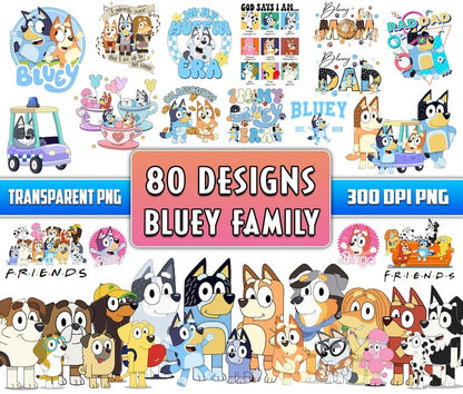 80 Designs Blue Dog Png Mega Bundle, Blue Dog Birthday Png Sublimation, Blue Dog Family Png Clipart Sublimation Digital Download