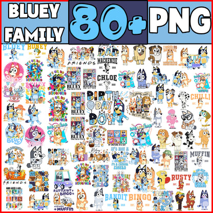 80 Designs Blue Dog Png Mega Bundle, Blue Dog Birthday Png Sublimation, Blue Dog Family Png Clipart Sublimation Digital Download