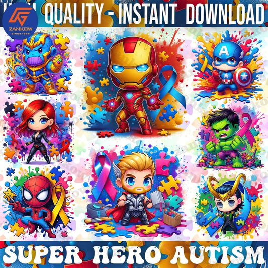 8 Autism Superhero Png Bundle, Autism Awareness Png, Awareness Png, Be Kind Png, Puzzle Png, Autism Kid Png, Digital Download