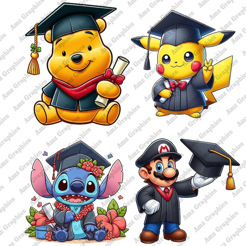 8 Cartoon Graduation 2024 Png Bundle, Superhero Cartoon Senior Png, Teach Love Inspire Png, Cartoon Friends Senior 2024 , Digital Download