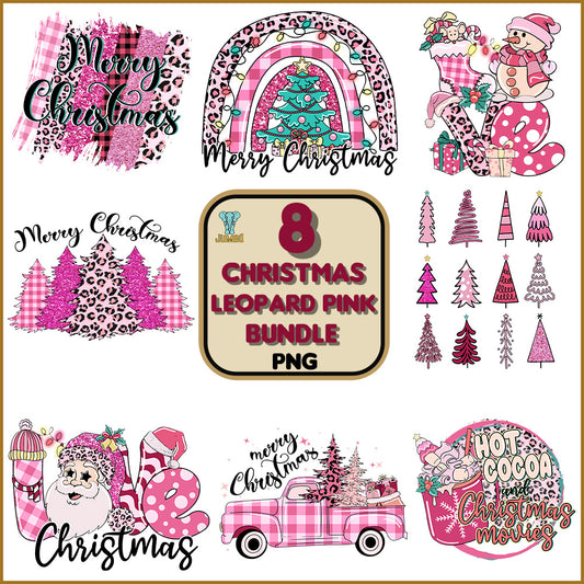 8ChristmasLeopardPinkPngBundle