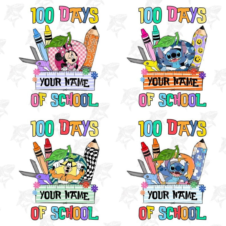 8 Custom Cartoon 100 Days Of School PNG Bundle,100 Days Of School Cartoon Shirt Png, Happy 100 Days Of School Bundle Png, Digital Download.1