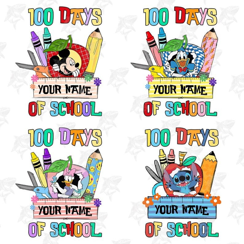 8 Custom Cartoon 100 Days Of School PNG Bundle,100 Days Of School Cartoon Shirt Png, Happy 100 Days Of School Bundle Png, Digital Download.1