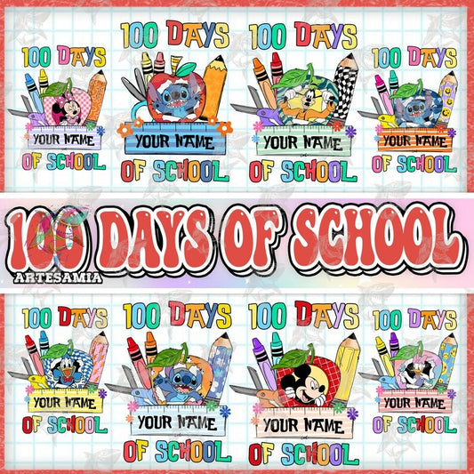 8 Custom Cartoon 100 Days Of School PNG Bundle,100 Days Of School Cartoon Shirt Png, Happy 100 Days Of School Bundle Png, Digital Download.1