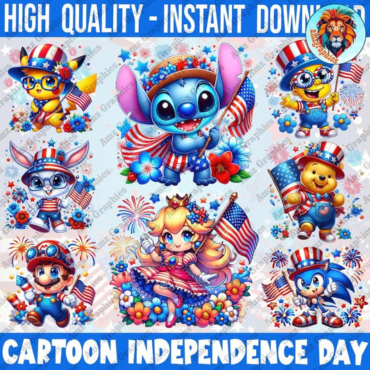 8 Funny Cartoon Fourth Of July Png Bundle, Cartoon Independence Day Png, 4th Of July Png, 4th of July sublimation, America Png, Digital File