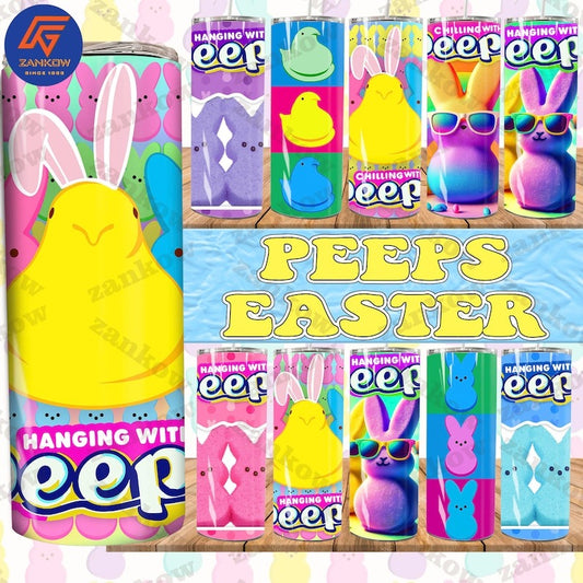 8 Hanging With My Peeps Tumbler Wrap Bundle, Funny Easter Bunny 20oz Skinny Tumbler Sublimation Design Png, Cute Happy Easter Png