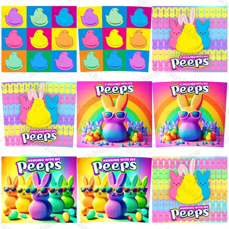 8 Hanging With My Peeps Tumbler Wrap Bundle, Funny Easter Bunny 20oz Skinny Tumbler Sublimation Design Png, Cute Happy Easter Png