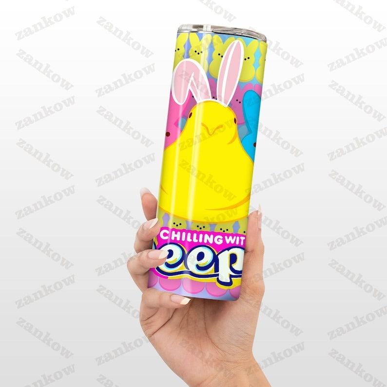 8 Hanging With My Peeps Tumbler Wrap Bundle, Funny Easter Bunny 20oz Skinny Tumbler Sublimation Design Png, Cute Happy Easter Png