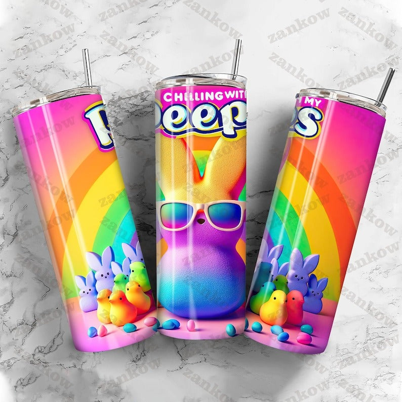 8 Hanging With My Peeps Tumbler Wrap Bundle, Funny Easter Bunny 20oz Skinny Tumbler Sublimation Design Png, Cute Happy Easter Png