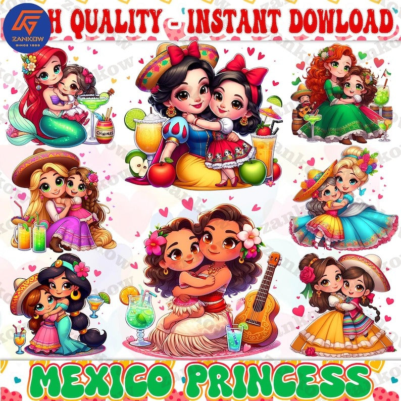 8 Princess Cinco De Mayo Png Bundle, Cinco De Mayo Png, Mexican png, Princess Character Movie Png, Chingona Png, Happy Mother’s Day