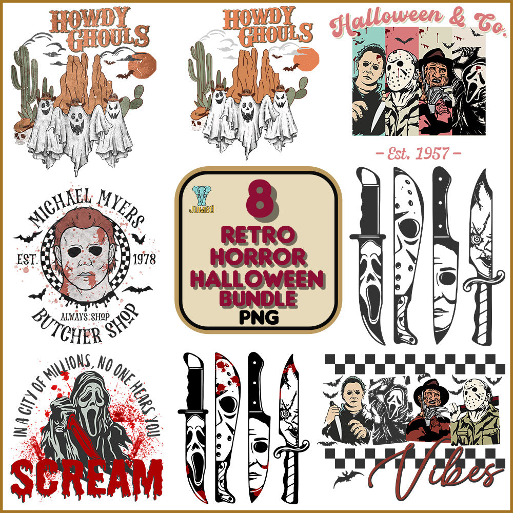 8RetroHorrorHalloweenPngBundle