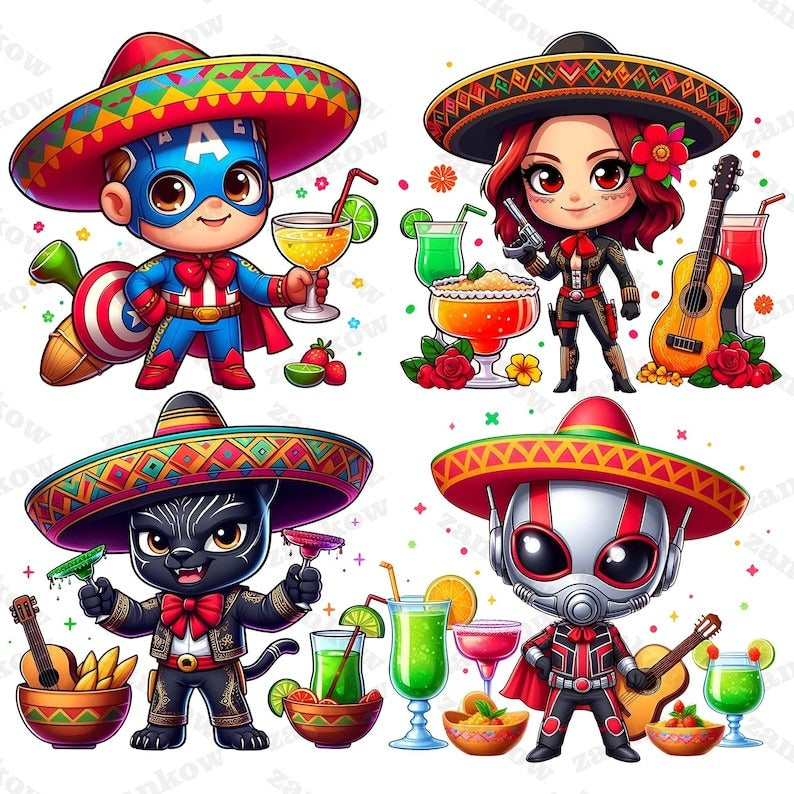 8 Superhero Cinco De Mayo Png Bundle, Cinco De Mayo Png, Mexican png, Mouse Character Movie Png, Chingona Png, Sublimation Designs