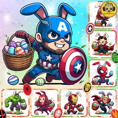 8+ Chibi Superhero Easter Cartoon Png Bundle, Cartoon Easter Png, Happy Easter Day Png, Funny Easter Png,Superhero Movie Character Bunny Png