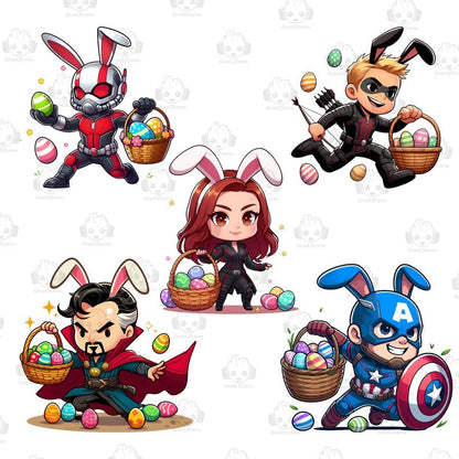 8+ Chibi Superhero Easter Cartoon Png Bundle, Cartoon Easter Png, Happy Easter Day Png, Funny Easter Png,Superhero Movie Character Bunny Png