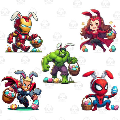 8+ Chibi Superhero Easter Cartoon Png Bundle, Cartoon Easter Png, Happy Easter Day Png, Funny Easter Png,Superhero Movie Character Bunny Png