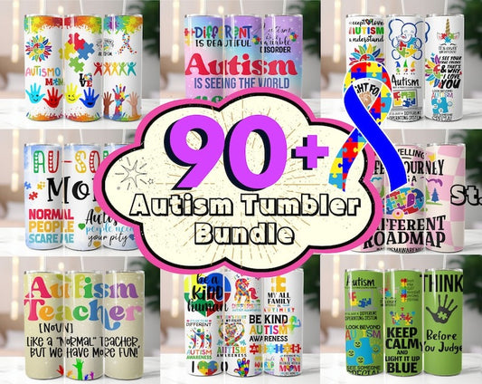 90+ Autism Tumbler Wrap Bundle, Embrace Neurodiversity, 20oz Skinny Autism Tumbler Wrap, Autism Awareness Accept Understand Love Wrap PNG.