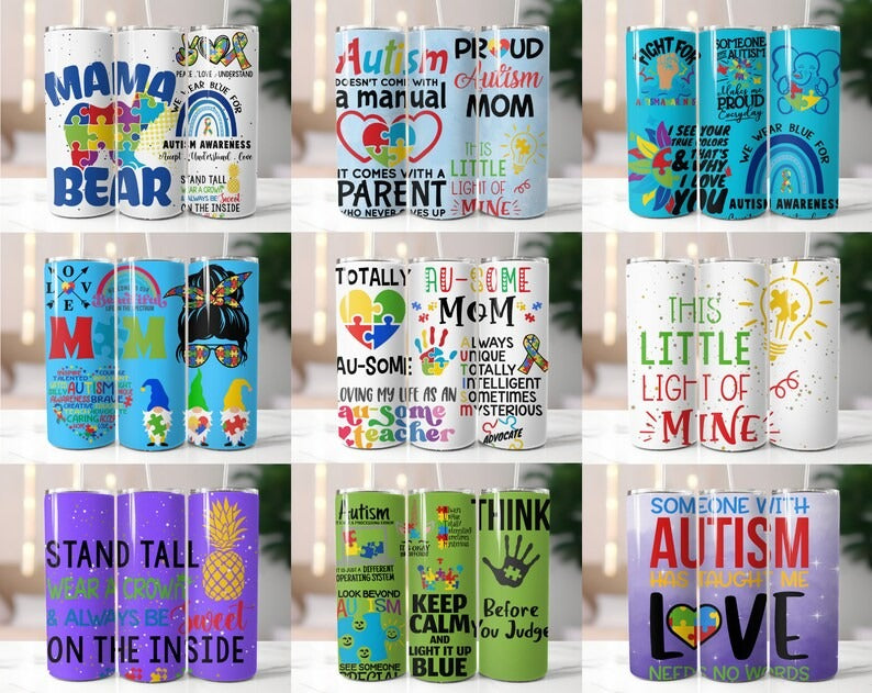 90+ Autism Tumbler Wrap Bundle, Embrace Neurodiversity, 20oz Skinny Autism Tumbler Wrap, Autism Awareness Accept Understand Love Wrap PNG.