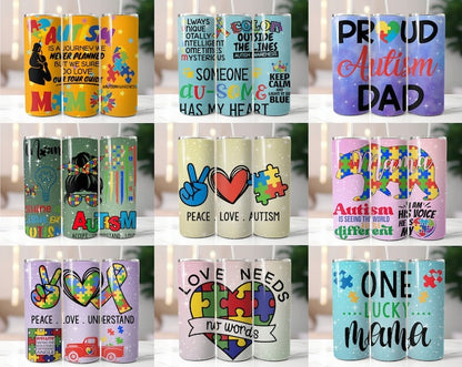 90+ Autism Tumbler Wrap Bundle, Embrace Neurodiversity, 20oz Skinny Autism Tumbler Wrap, Autism Awareness Accept Understand Love Wrap PNG.