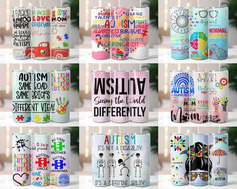 90+ Autism Tumbler Wrap Bundle, Embrace Neurodiversity, 20oz Skinny Autism Tumbler Wrap, Autism Awareness Accept Understand Love Wrap PNG.