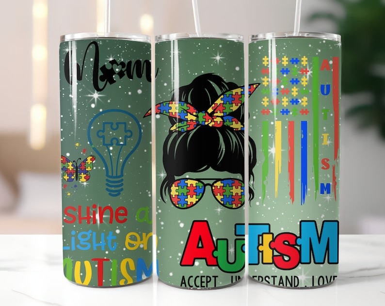 90+ Autism Tumbler Wrap Bundle, Embrace Neurodiversity, 20oz Skinny Autism Tumbler Wrap, Autism Awareness Accept Understand Love Wrap PNG.