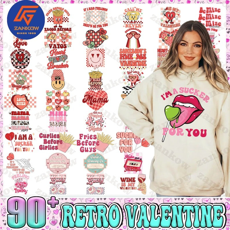 90+ Retro Valentine Png Bundle, Valentines Candy Heart Png Sublimation, Love Couple Shirt Design Png, Valentine Day Png.1