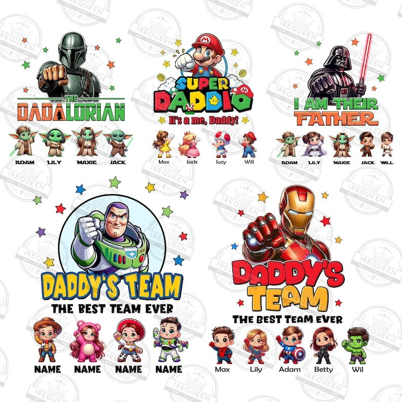 9 CUSTOM Superhero Daddy Team Png Bundle, Cartoon Fist Bump Png, Dad And Baby Fist Bump Png, Super Daddio Father's Day Png, Digital File