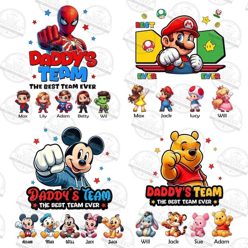 9 CUSTOM Superhero Daddy Team Png Bundle, Cartoon Fist Bump Png, Dad And Baby Fist Bump Png, Super Daddio Father's Day Png, Digital File