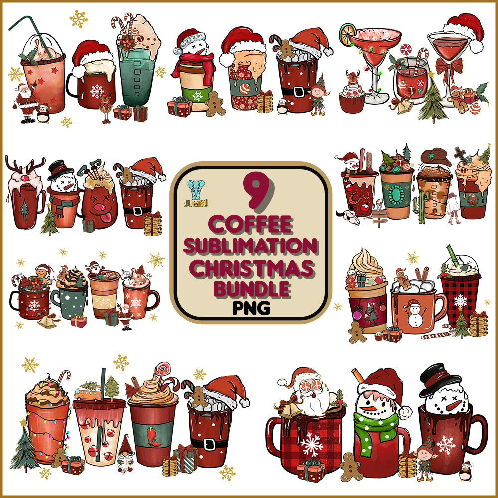 9CoffeeSublimationChristmasPngBundle