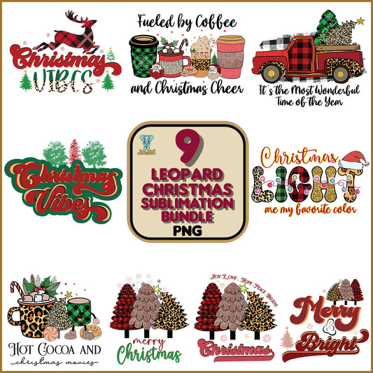 9LeopardChristmasSublimationPngBundle