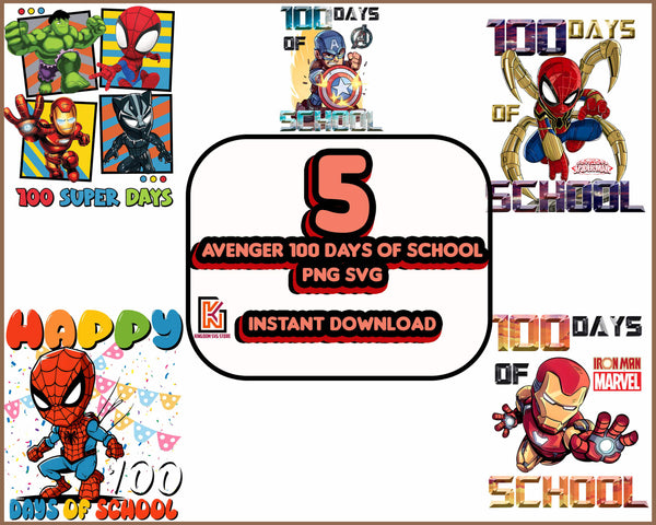 Cute Superhero Cartoon 100 Days Of School PNG, 100 Days Of School Cartoon Png, Happy 100 Days Of School Png, Instant Download
