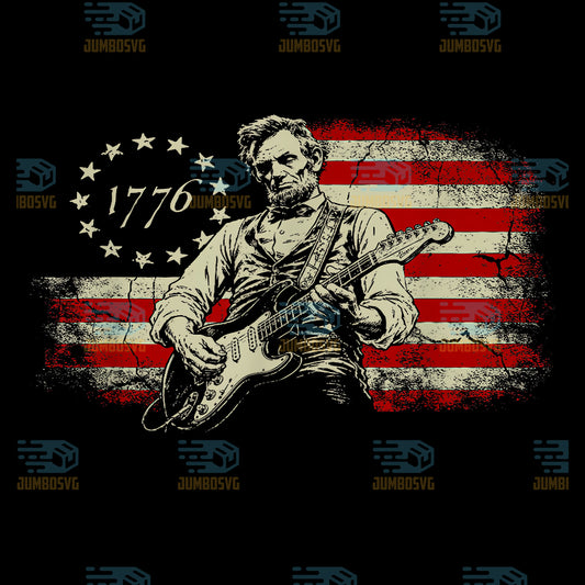 Abraham-Lincoln-Playing-Electric-Guitar-Rocker-American-Flag-Png