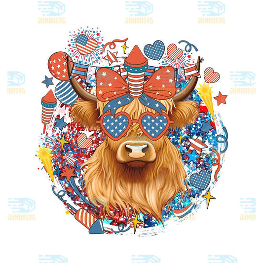 America-Highland-Cow-4th-Of-July-Png