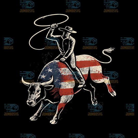 American-Rodeo-Bull-Rider-USA-Flag-Patriotic-Western-Cowboy-Png