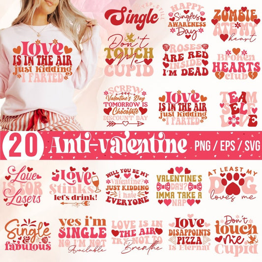 Anti Valentine Svg Png Bundle, Retro Valentine Svg, Sublimation Designs, Trendy Valentine Svg, Funny Valentine Svg, Sarcastic Valentine Svg