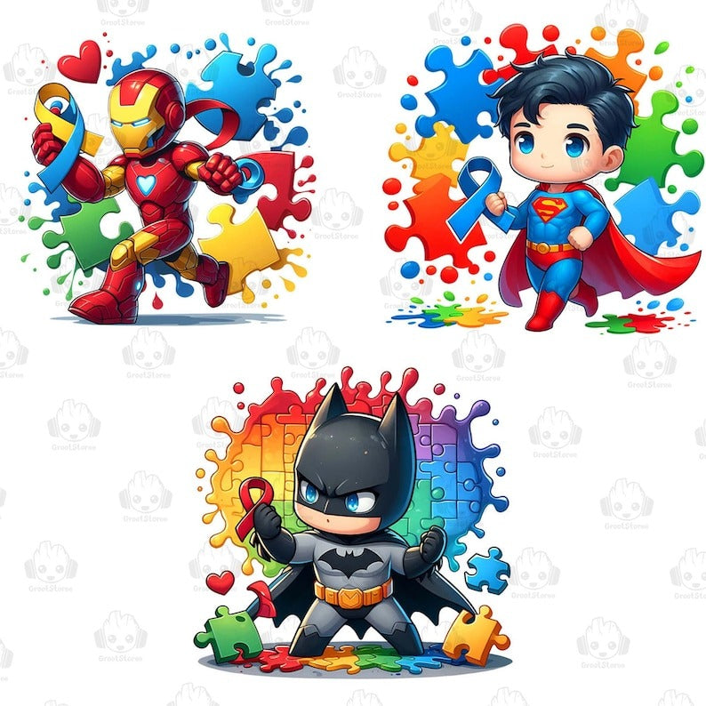 Autism Superhero Png Bundle, Autism Awareness Png, Awareness Png, Be Kind Png, Puzzle Png, Autism Kid Png, Digital Download