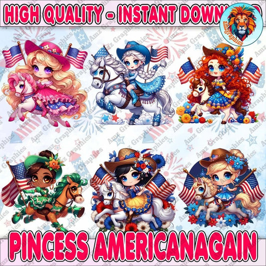 BUNDLE Cartoon Princess Make America Cowboy Again Png, Cartoon Independence Day Png, Western 4th of July Png, 4th Of July, America Png