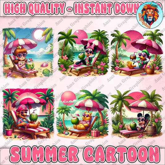 BUNDLE Cartoon Summer Png, Summer 2024 Png, Beach Summer Png, Summer Graphic Png, Funny Summer Design, Beach Shirt Design