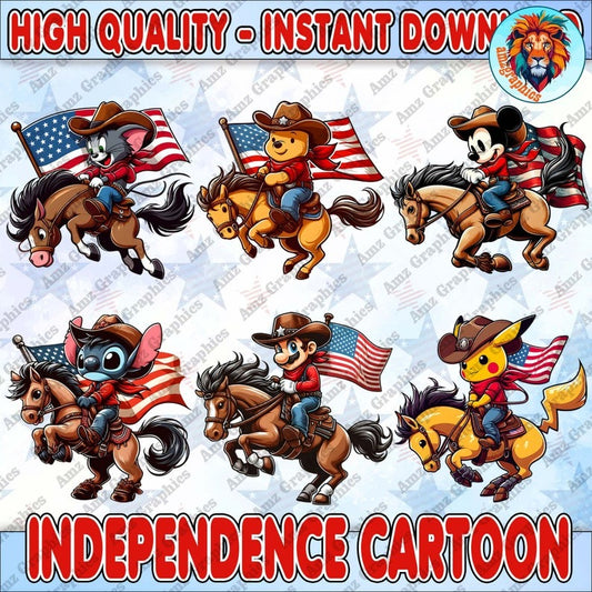 BUNDLE Funny Cartoon Make America Cowboy Again Png, Mouse Cartoon Independence Day Png, Western 4th of July Png, 4th Of July Sublimation