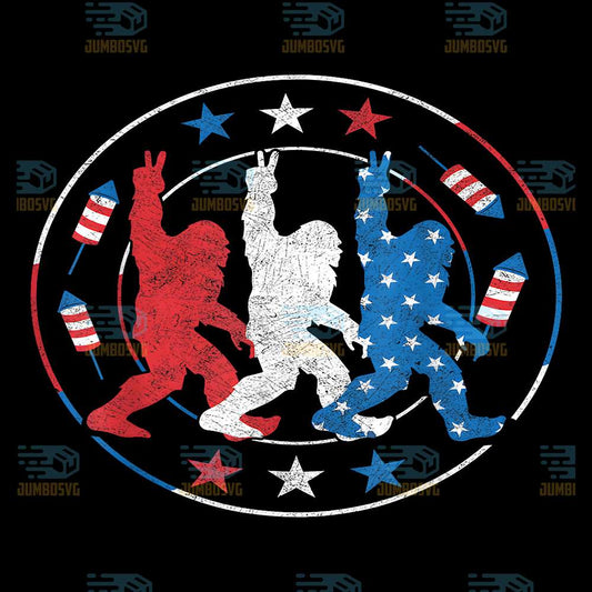 Big-Foot-Fireworks-4th-Of-July-Sasquatch-American-US-Flag-Png