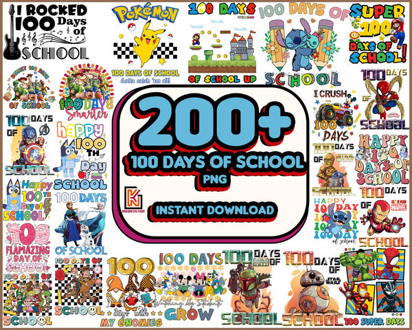 100 Days Of School Cartoon PNG Bundle, Happy 100 Days Of School Png, Custom Kid Name Png, Cartoon Kid Shirt Design, Instant Download