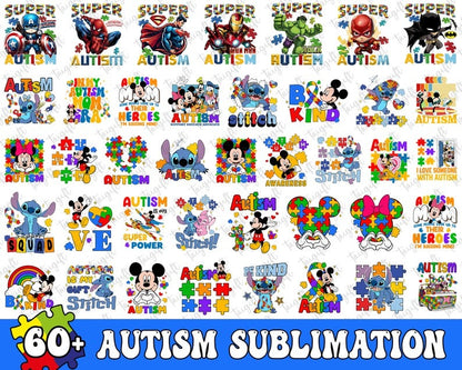 Big Bundle Autism Awareness Sublimation, Autism Puzzle, Funny Dog And Friends, Character Cartoon Autism Mouse And Friends, Super Hero Autism