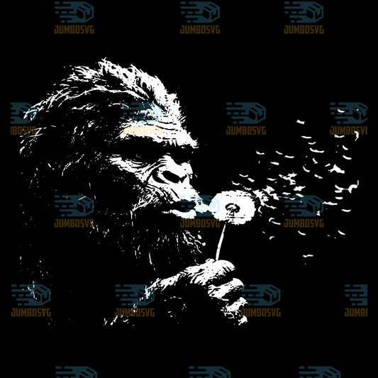 Bigfoot-Blowing-Dandelion-Vintage-Sasquatch-Png