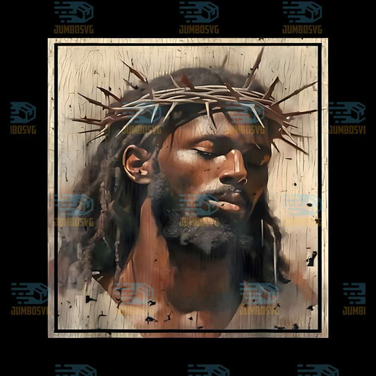 Black-Jesus-Face-Of-Jesus-Cross-With-Crown-Of-Thorns-Png