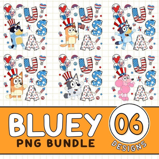 Bluey 4Th Of July Png Bundle Bluey Family 4Th Of July Sublimation Red White And Bluey American Usa Flag Png Instant Digital Download