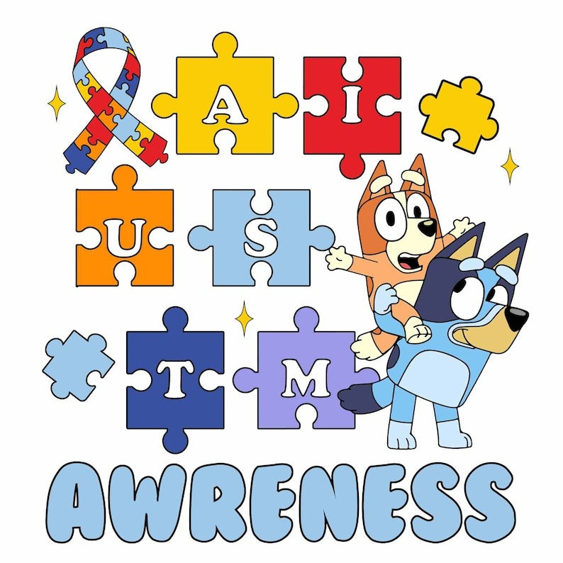 Bluey Autism Awareness png, Autism Puzzle P8NG, Funny Dog And Friends, Character Cartoon Autism PNG, Autism Support PNG