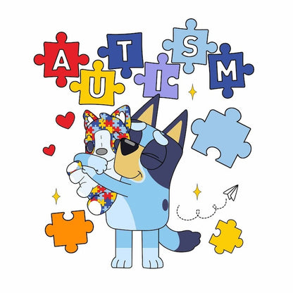 Bluey Autism Awareness png, Autism Puzzle P8NG, Funny Dog And Friends, Character Cartoon Autism PNG, Autism Support PNG