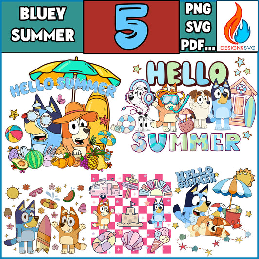 Bluey Bingo Hello Summer Png, Digital Download