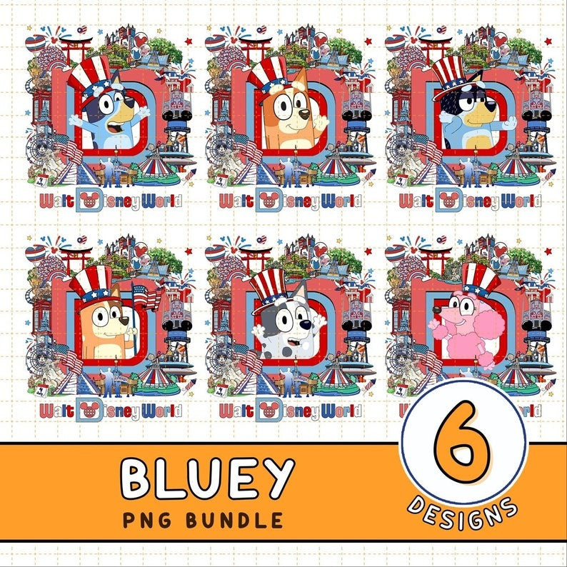 Bluey Family 4th of July Sublimation Bundle Bluey 4th of july Png Files Red White and Bluey American Family Png Digital Download