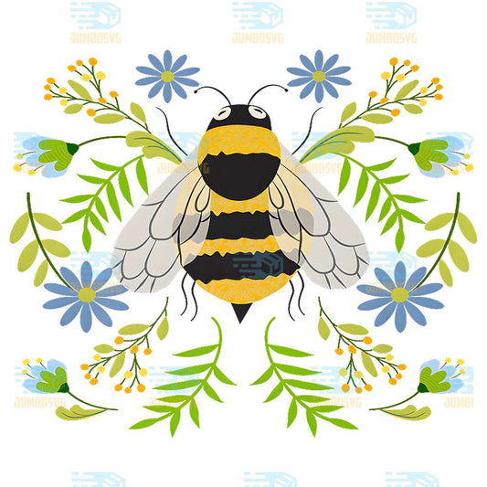 Boho-Bee-And-Flowers-Png