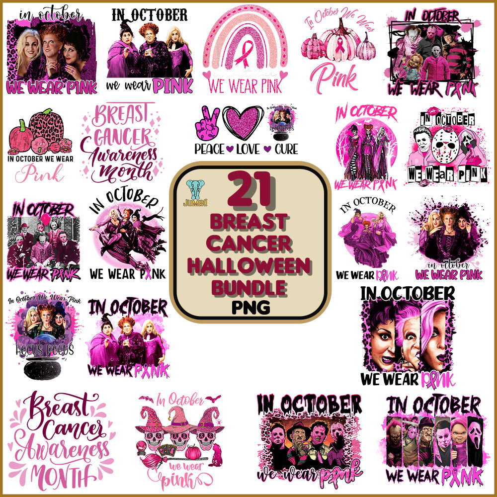 BreastCancerHalloweenPngBundle